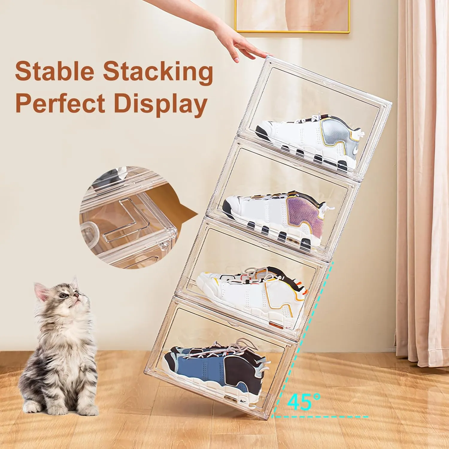 2 Pack Acrylic Shoe Box, Clear Shoe Storage Boxes Stackable US Size 14, Large Clear Shoe Organizer With Magnetic Door for Closet Cabinet Sneaker Hat Handbag