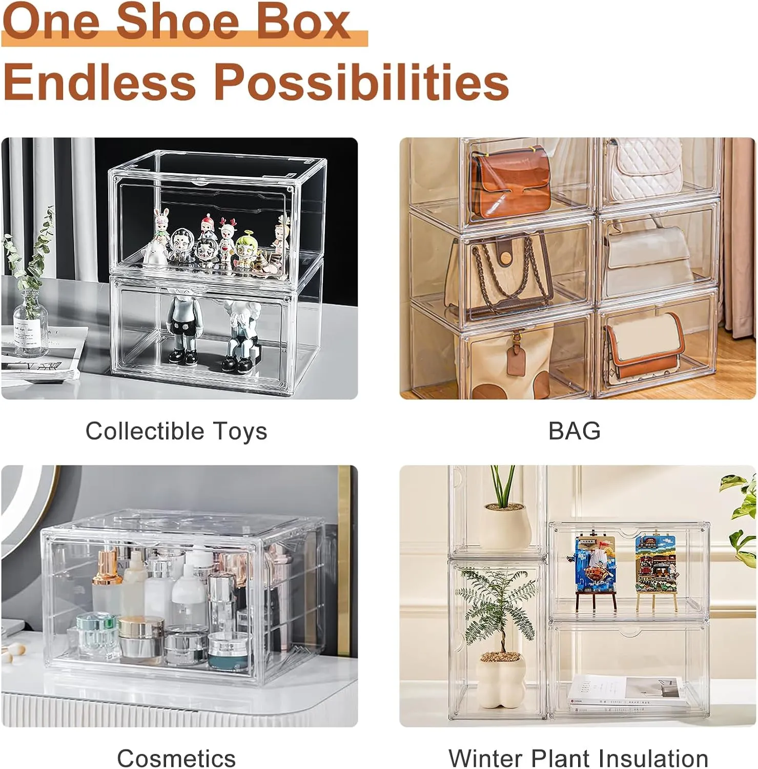 2 Pack Acrylic Shoe Box, Clear Shoe Storage Boxes Stackable US Size 14, Large Clear Shoe Organizer With Magnetic Door for Closet Cabinet Sneaker Hat Handbag