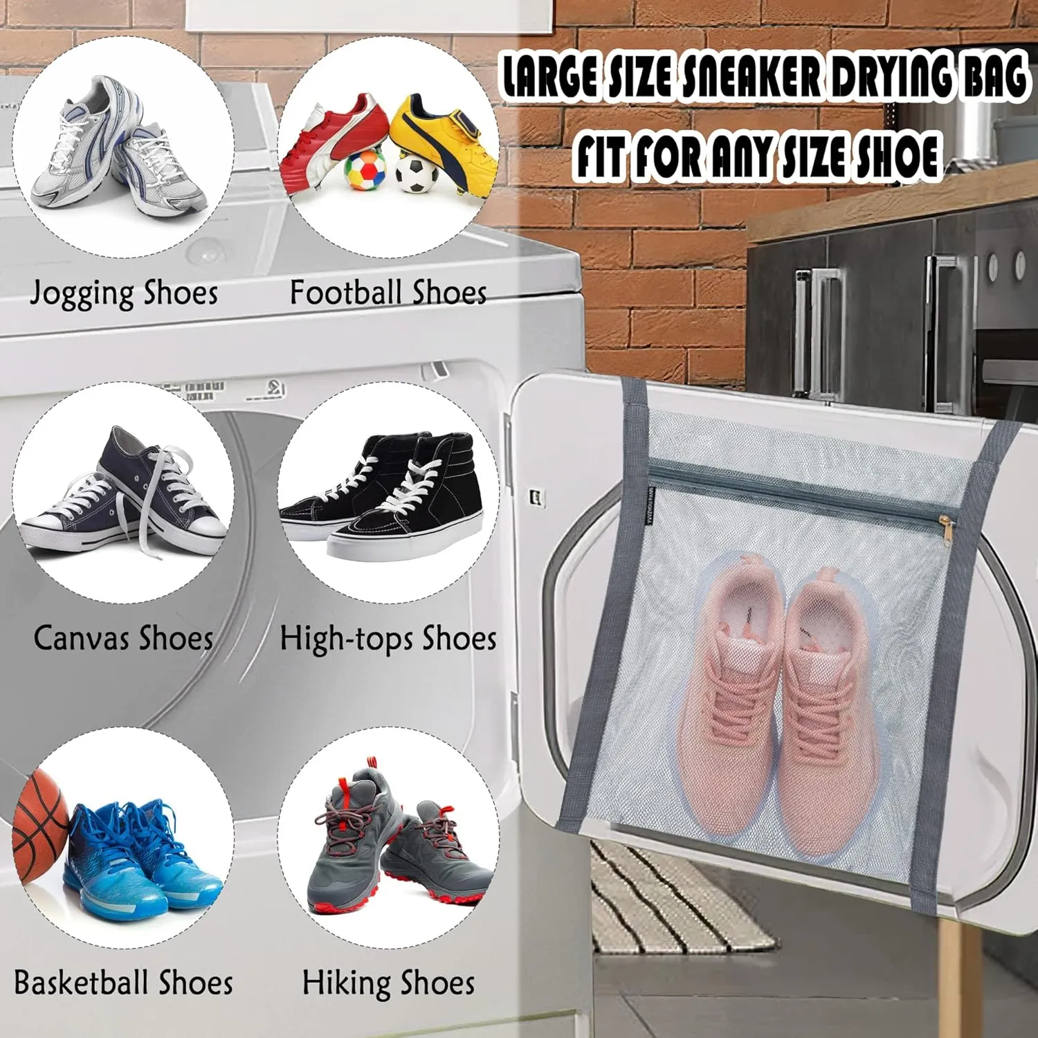3 Pcs Shoe Drying Bag, Sneaker Bags for Dryer, Bag for Drying Shoes, Reusable Shoe Dryer Mesh Bags, Honeycomb Net Laundry Bags with Zipper & Strap for Washing Machine, Shoes, Clothing, 15.7x13.8 Inch