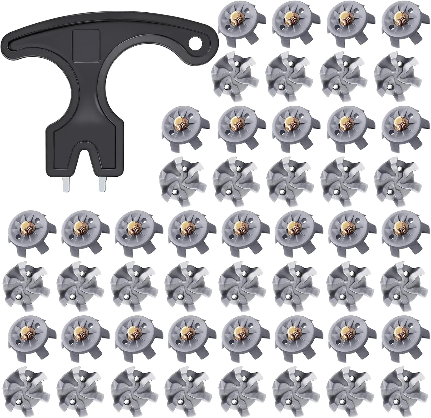 51 Pcs Golf Shoe Spikes Set - 50 Replacements & 1 Black Spanner, 6 mm Metal Thread Screw, Golf Accessories Gifts
