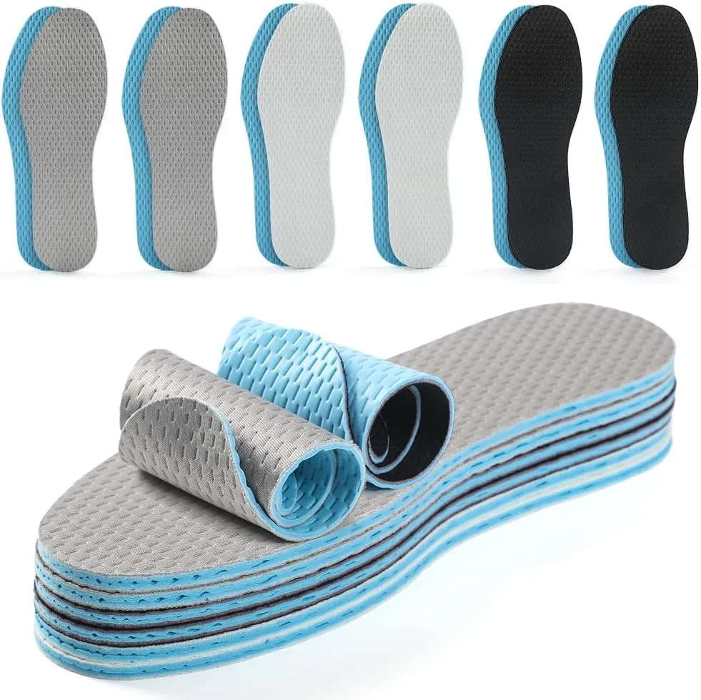 6 Pairs Thin Shoe Inserts,Breathable Insoles ice Cool Sponge Shoe pad Three-Layer Latex Soft Men and Women Sports Replacement Insole 3mm