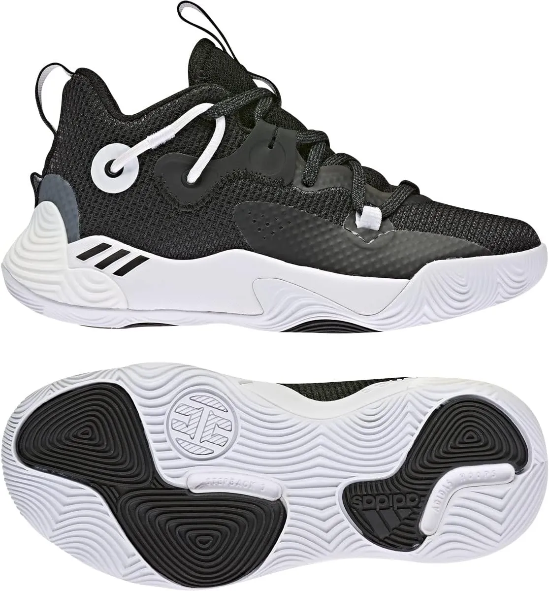 adidas Harden Stepback 3 Basketball Shoe, Core Black/White/Core Black, 12 US Unisex Little Kid