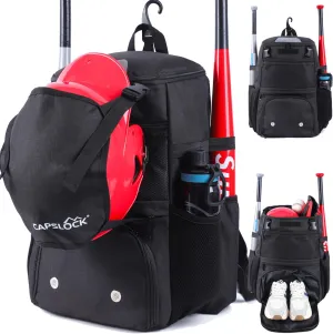 Baseball Backpack, Softball bag & T-Ball with Shoes Compartment for Youth, Boys and Adult, Lightweight Baseball Bag with Fence Hook Hold TBall Bat, Batting Mitten, Helmet, Caps, Teeball Gear