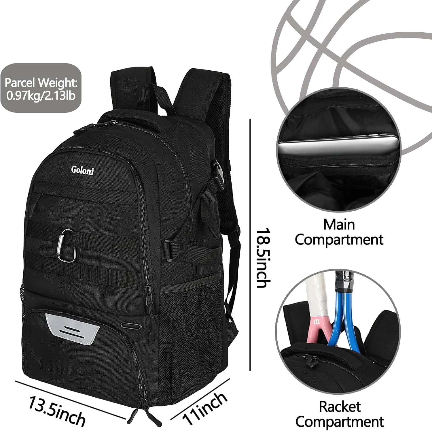 Basketball Backpack for Men and Women,Sports Bag with Ball Compartment,Gym Backpack with Shoe Compartment