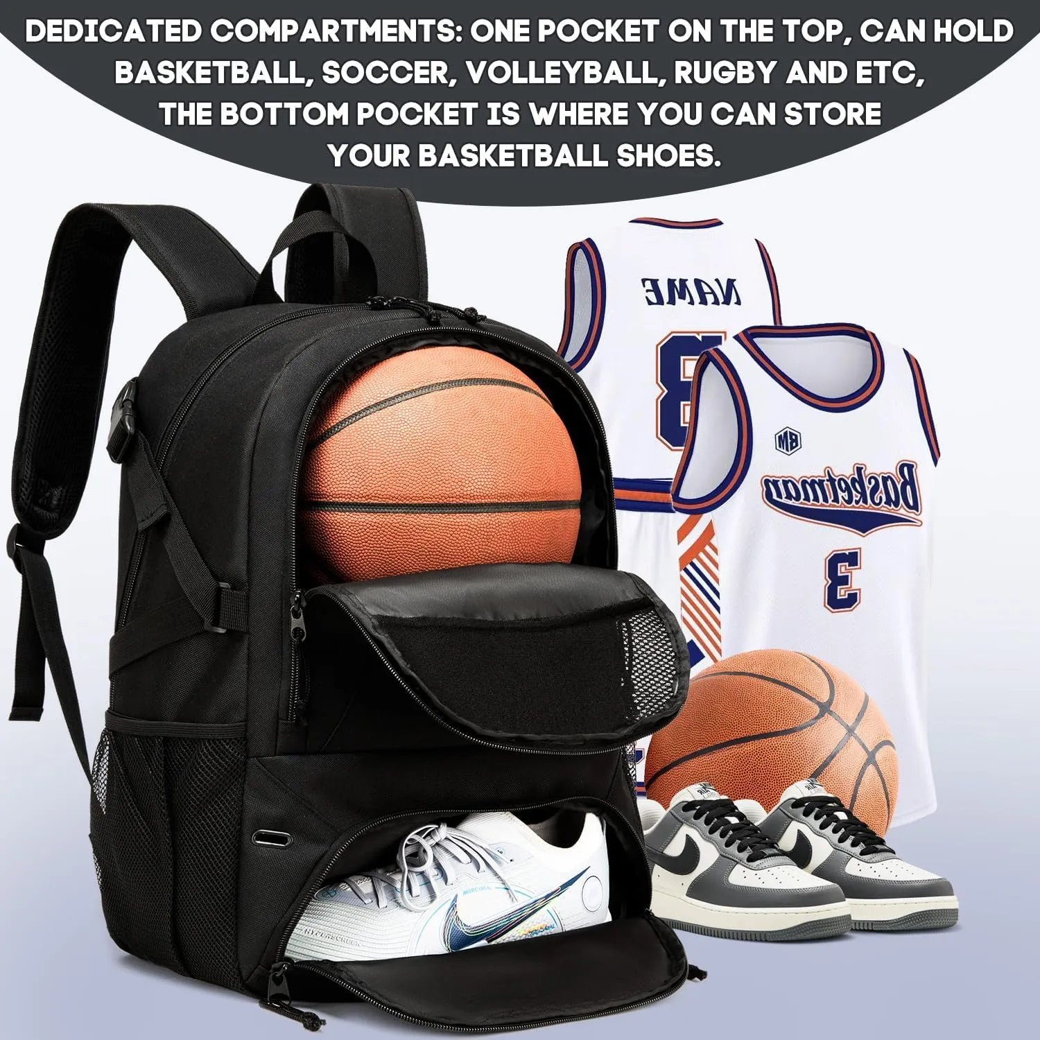 Basketball Bag Backpack, Large Capacity Sports Equipment Bags for Basketball, Soccer, and Volleyball.