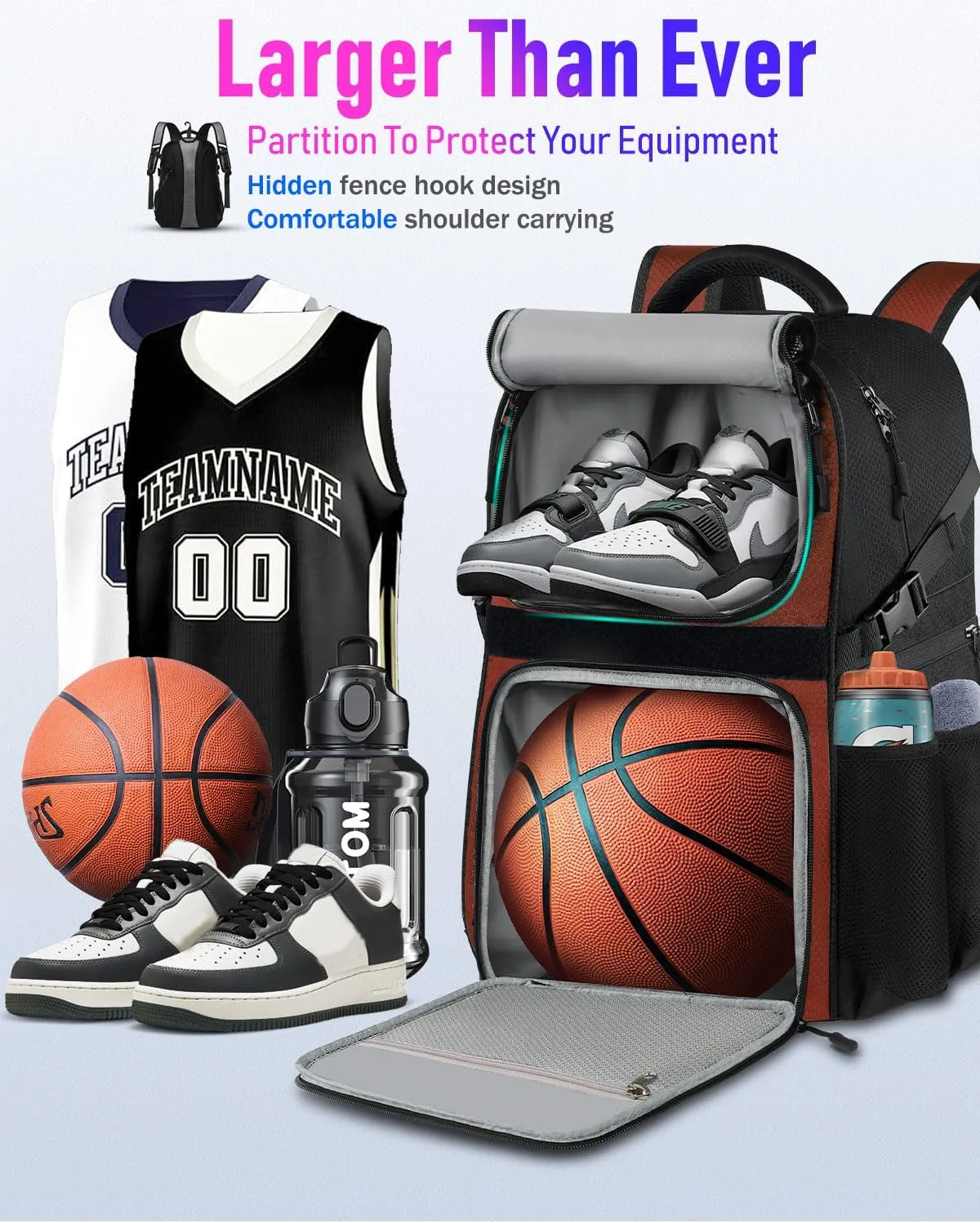 Basketball Bag Backpack with Ball Holder Shoes Compartment, Large Basketball Accessories Sports Bag