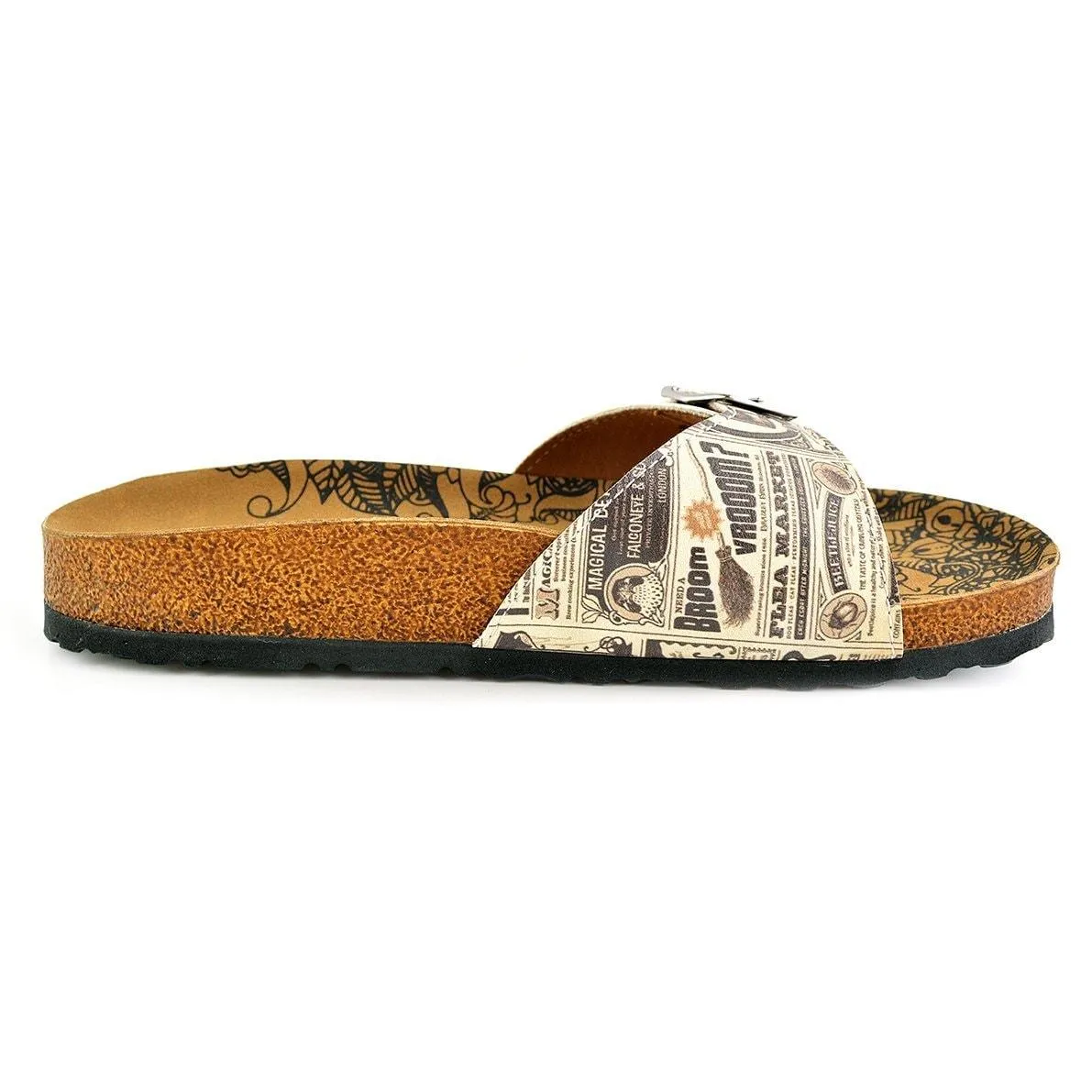 Beige and Black Newspaper Patterned Sandal - CAL905