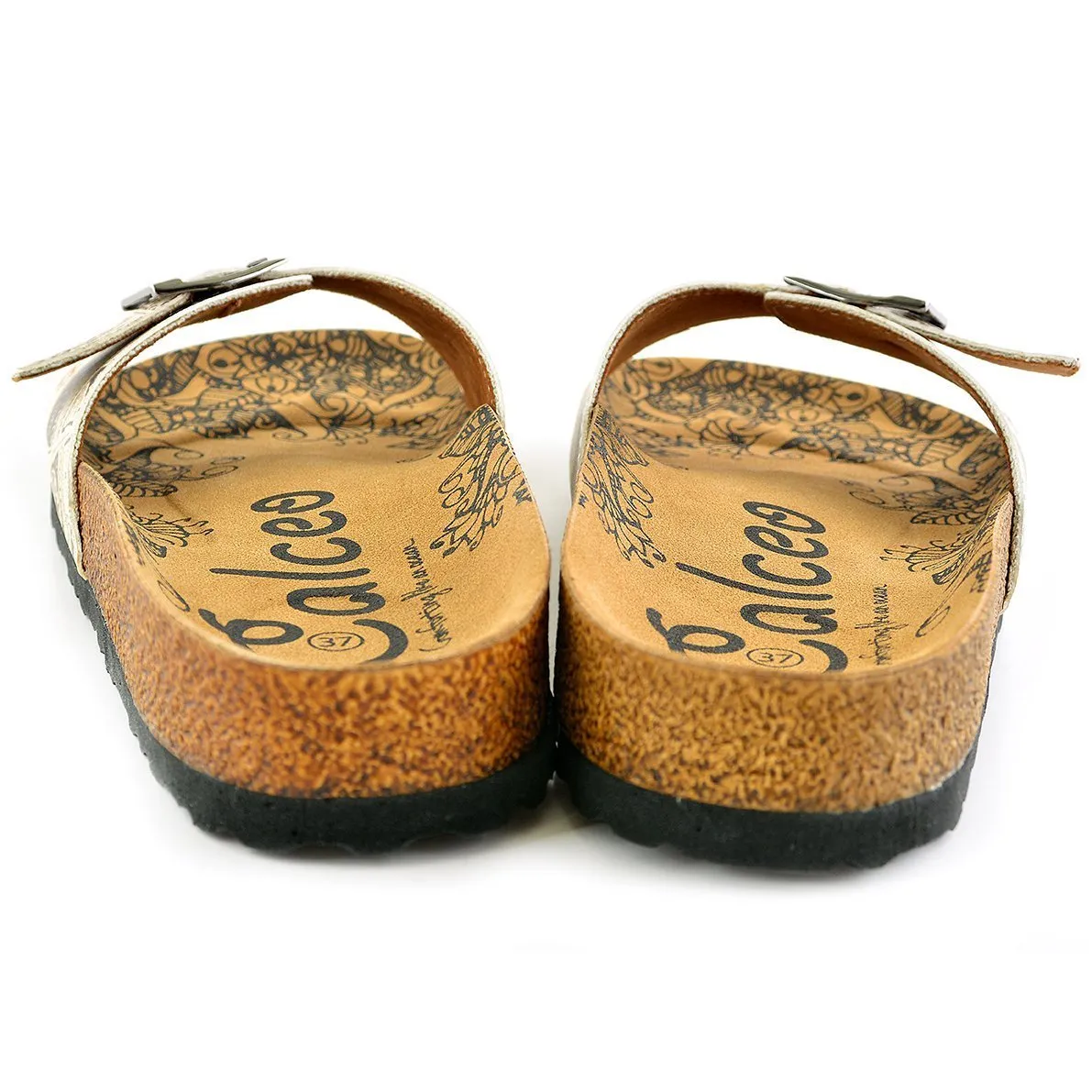 Beige and Black Newspaper Patterned Sandal - CAL905