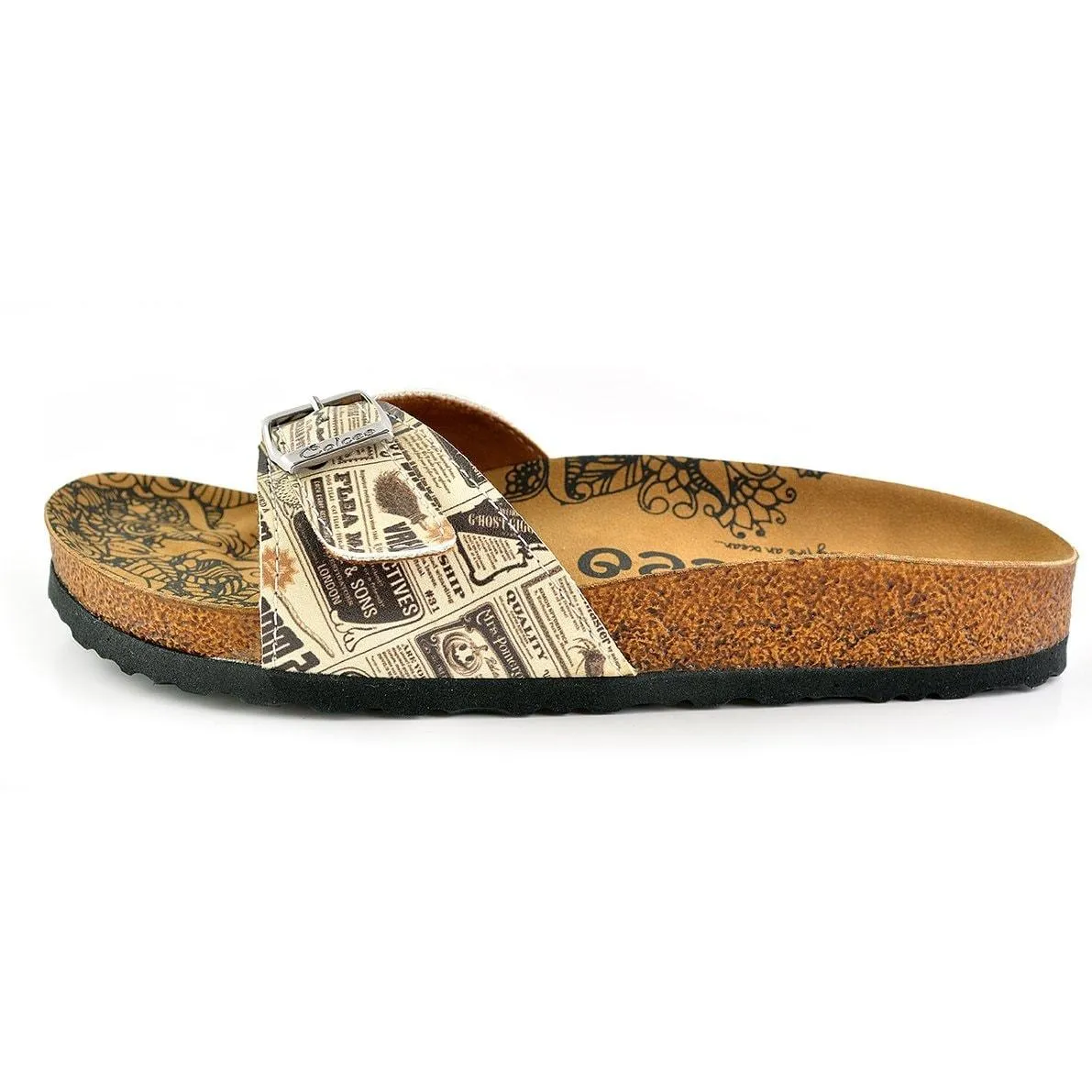 Beige and Black Newspaper Patterned Sandal - CAL905
