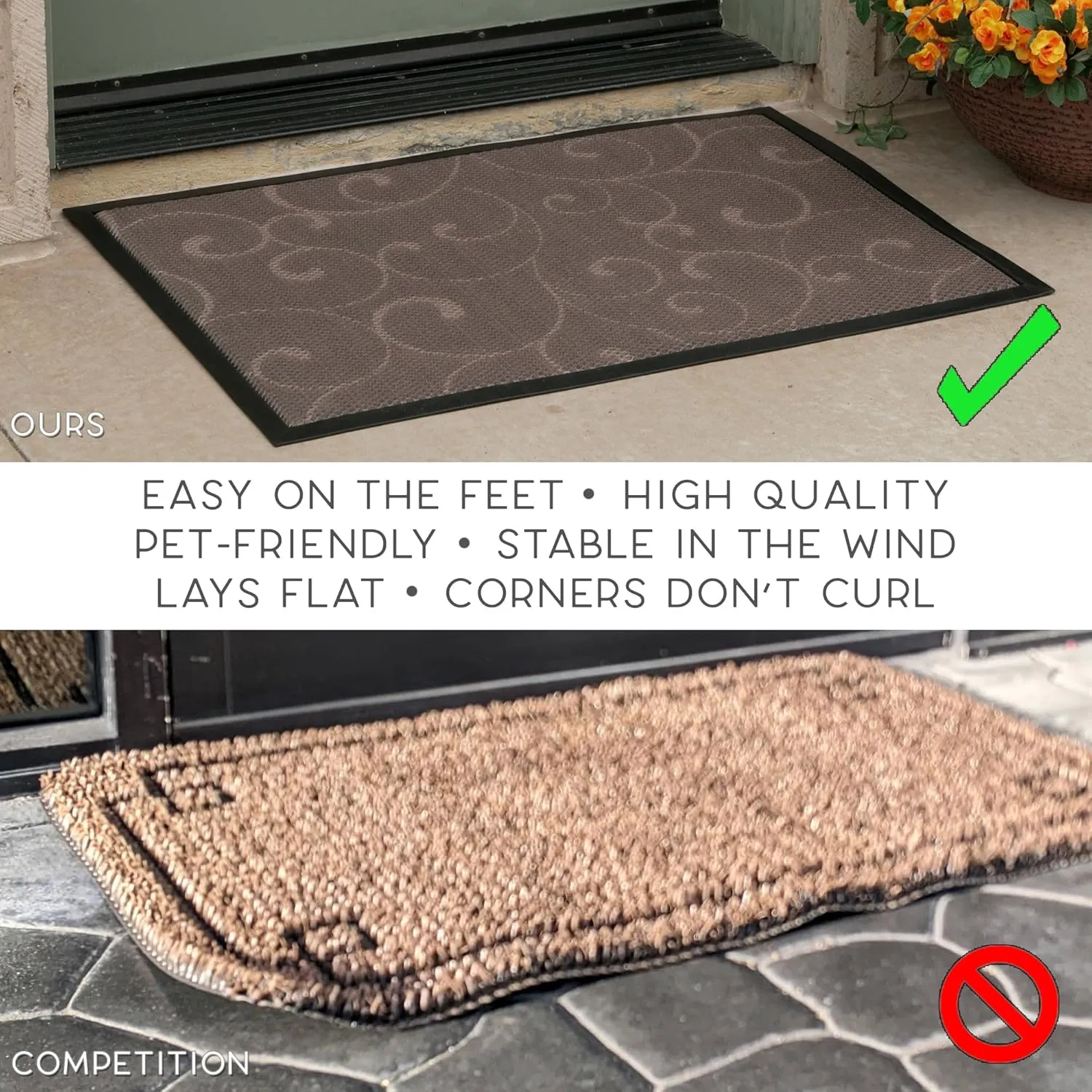Bernini Aqua-Terra Waterproof Shoe Scraper Door Mat, Heavy Duty Mud Mat with Quick Dry Mesh, Stain Resistant Rubber, Low-Profile Dirt Grabber, Shoe Cleaning Mats for Indoor/Outdoor Entryway, 36"x 24"