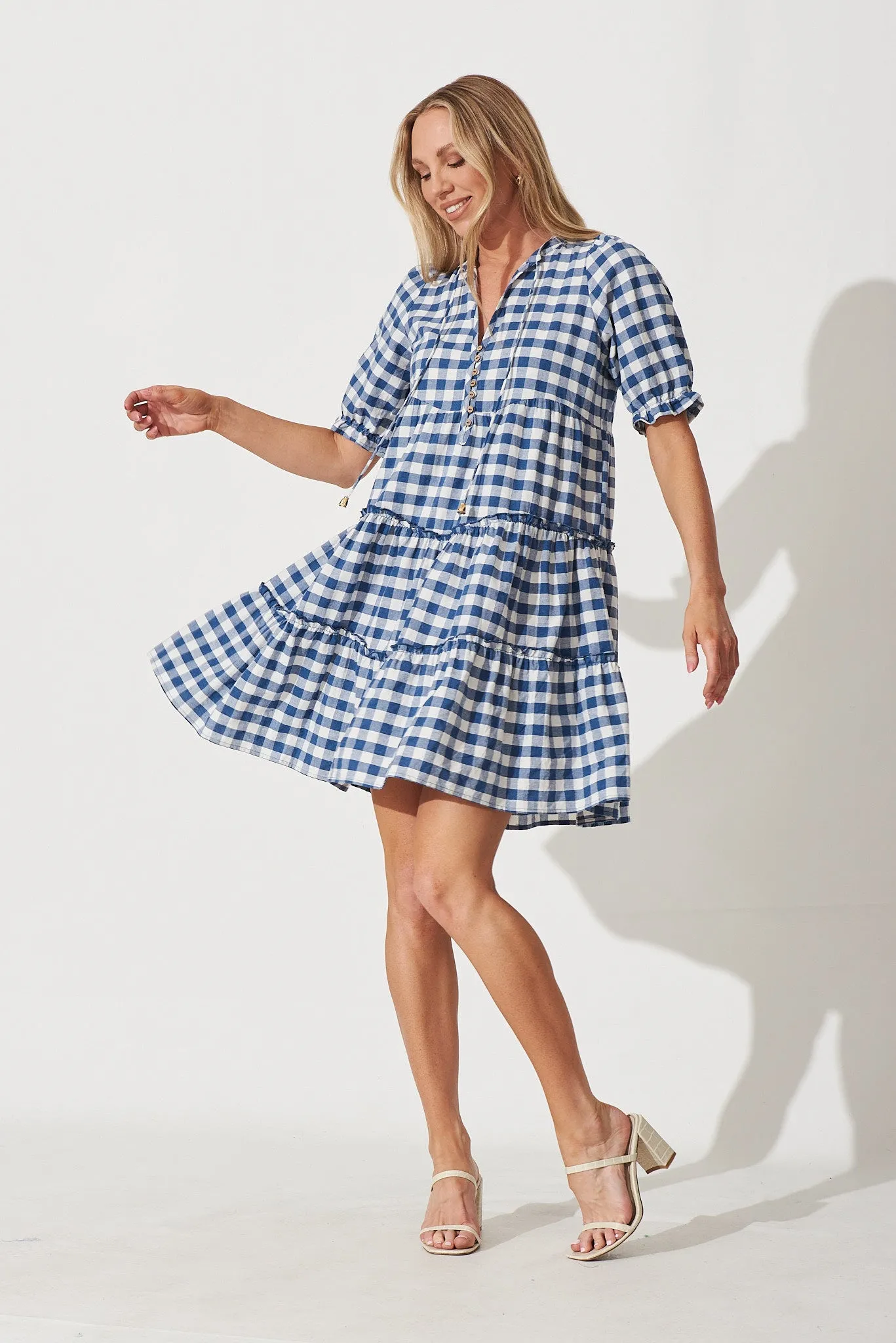 Berridale Dress In Blue With White Gingham Cotton