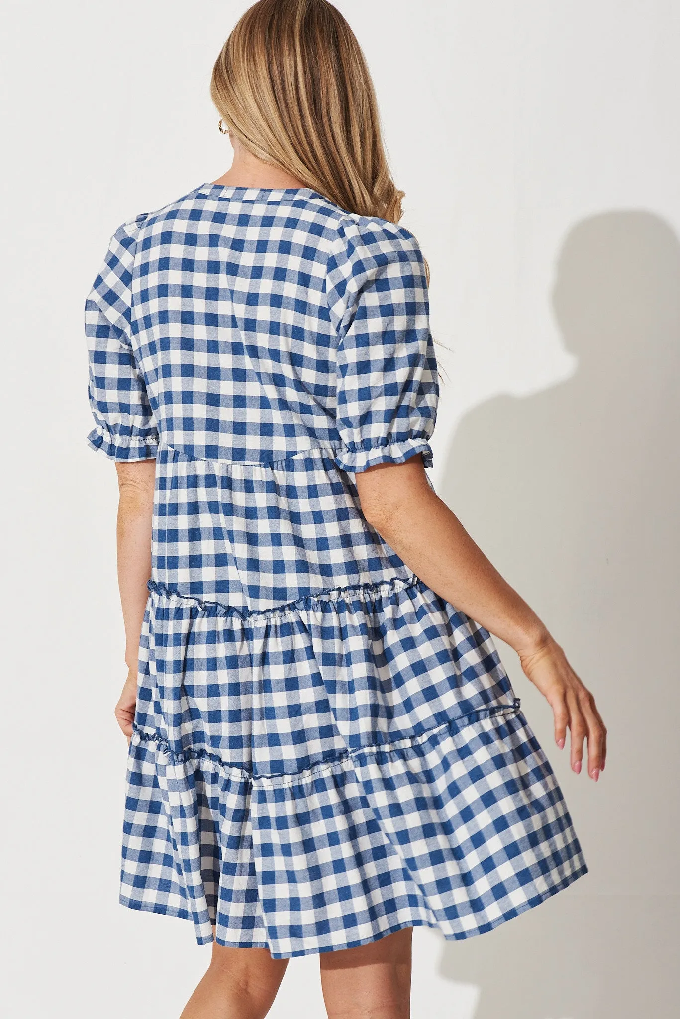 Berridale Dress In Blue With White Gingham Cotton
