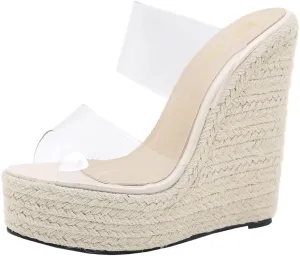 Betastella Women's Platform Espadrille Wedge Sandals Slides Open Toe Summer Slippers Pumps,