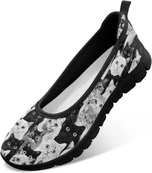 Binienty Women's Wide Toe Box Flats Slip on Dress Walking Comfort Shoe Breatheble Knit Ballet Flat for Women Outdoor