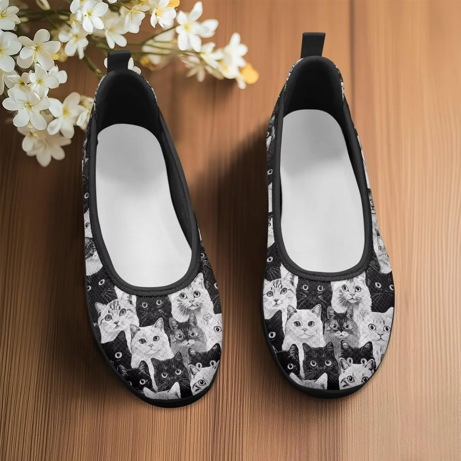 Binienty Women's Wide Toe Box Flats Slip on Dress Walking Comfort Shoe Breatheble Knit Ballet Flat for Women Outdoor