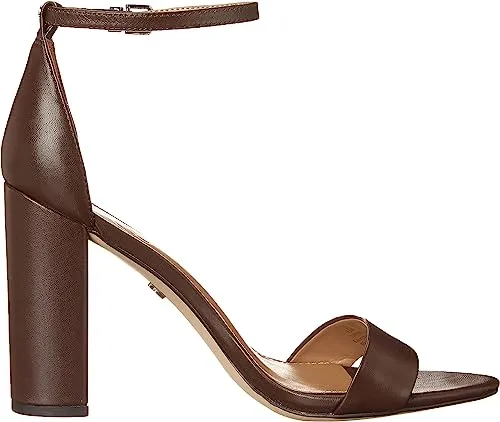 Block Early-bird price Ankle Yaro Chocolate Dark Toe Open Intelligent Sandals Strap Edelman High Heel Sam