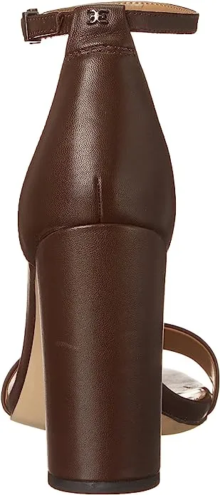 Block Early-bird price Ankle Yaro Chocolate Dark Toe Open Intelligent Sandals Strap Edelman High Heel Sam