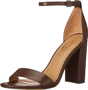 Block Early-bird price Ankle Yaro Chocolate Dark Toe Open Intelligent Sandals Strap Edelman High Heel Sam