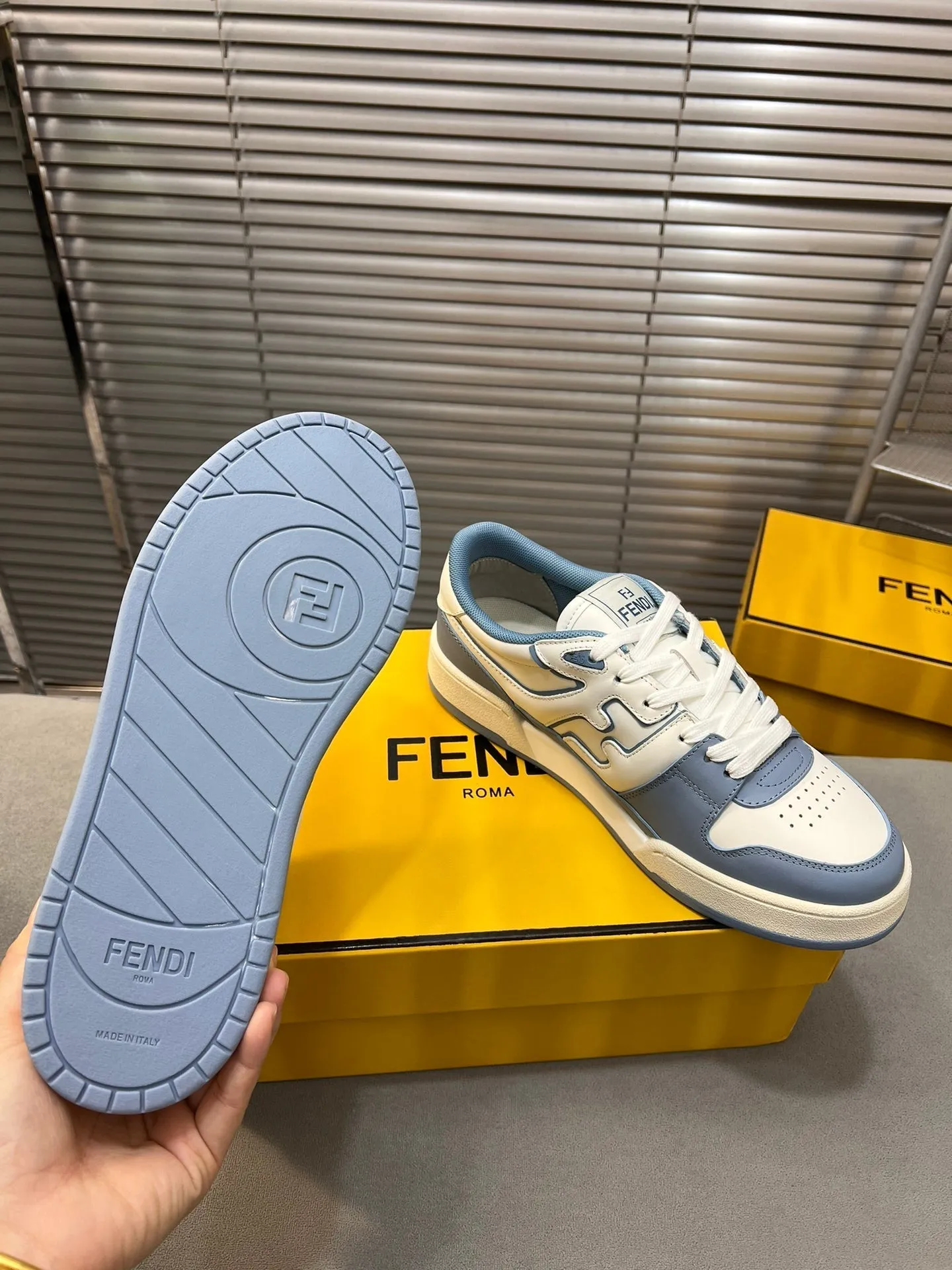 BLUE FENDI MIX IN FENDI LOW MATCH MESH All-in-one Final hours CALFSKIN CERULEAN TOPS AND WHITE