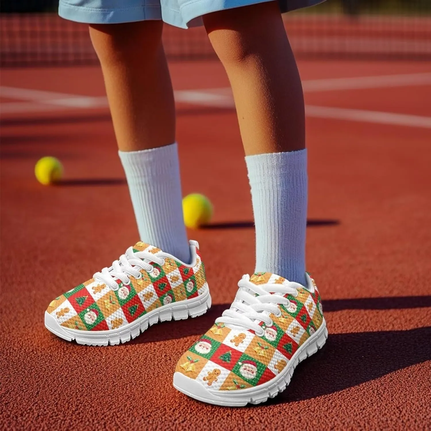 Boys Girls Christmas Mesh Sneaker Non Slip Breathable Sports Running Tennis Shoe Lace-up Casual Walking Shoe US11-5