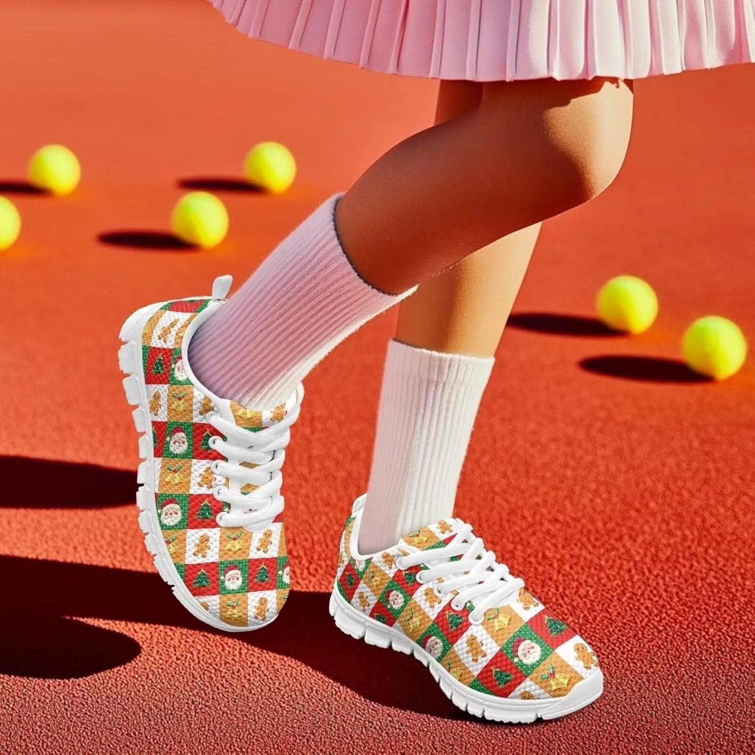 Boys Girls Christmas Mesh Sneaker Non Slip Breathable Sports Running Tennis Shoe Lace-up Casual Walking Shoe US11-5