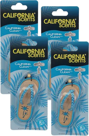 California Scents Scented Sandal Hanging Car Air Freshener - Odor Eliminator for Strong Odor - Flip Flop Car Fresheners (California Clean, 4 Packs)