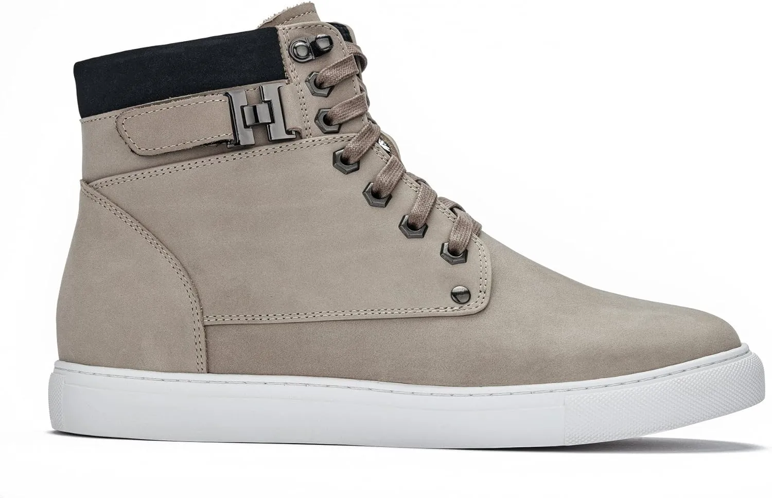 CALTO Men's Invisible Height Increasing Elevator Shoes - Taupe Nubuck Leather Lace-up Fashion Sneakers - 2.6 Inches Taller - T53122 - Size 10 D(M) US