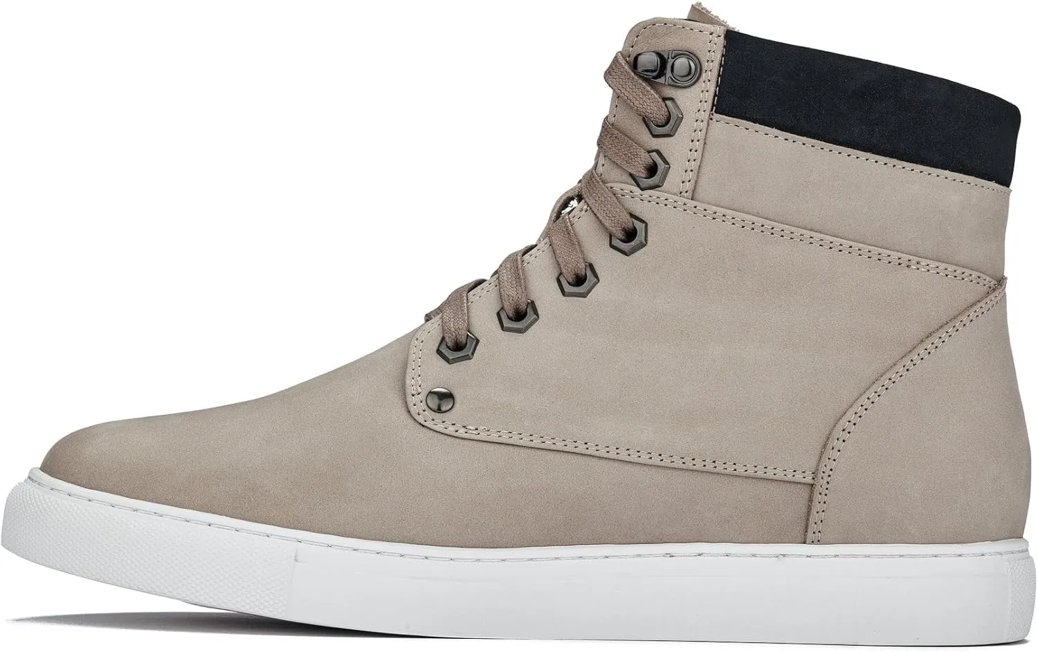 CALTO Men's Invisible Height Increasing Elevator Shoes - Taupe Nubuck Leather Lace-up Fashion Sneakers - 2.6 Inches Taller - T53122 - Size 10 D(M) US