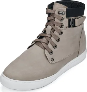 CALTO Men's Invisible Height Increasing Elevator Shoes - Taupe Nubuck Leather Lace-up Fashion Sneakers - 2.6 Inches Taller - T53122 - Size 10 D(M) US