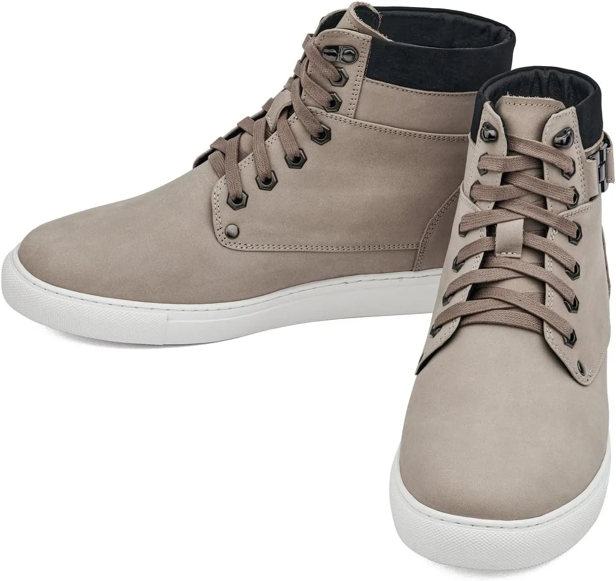 CALTO Men's Invisible Height Increasing Elevator Shoes - Taupe Nubuck Leather Lace-up Fashion Sneakers - 2.6 Inches Taller - T53122 - Size 10 D(M) US