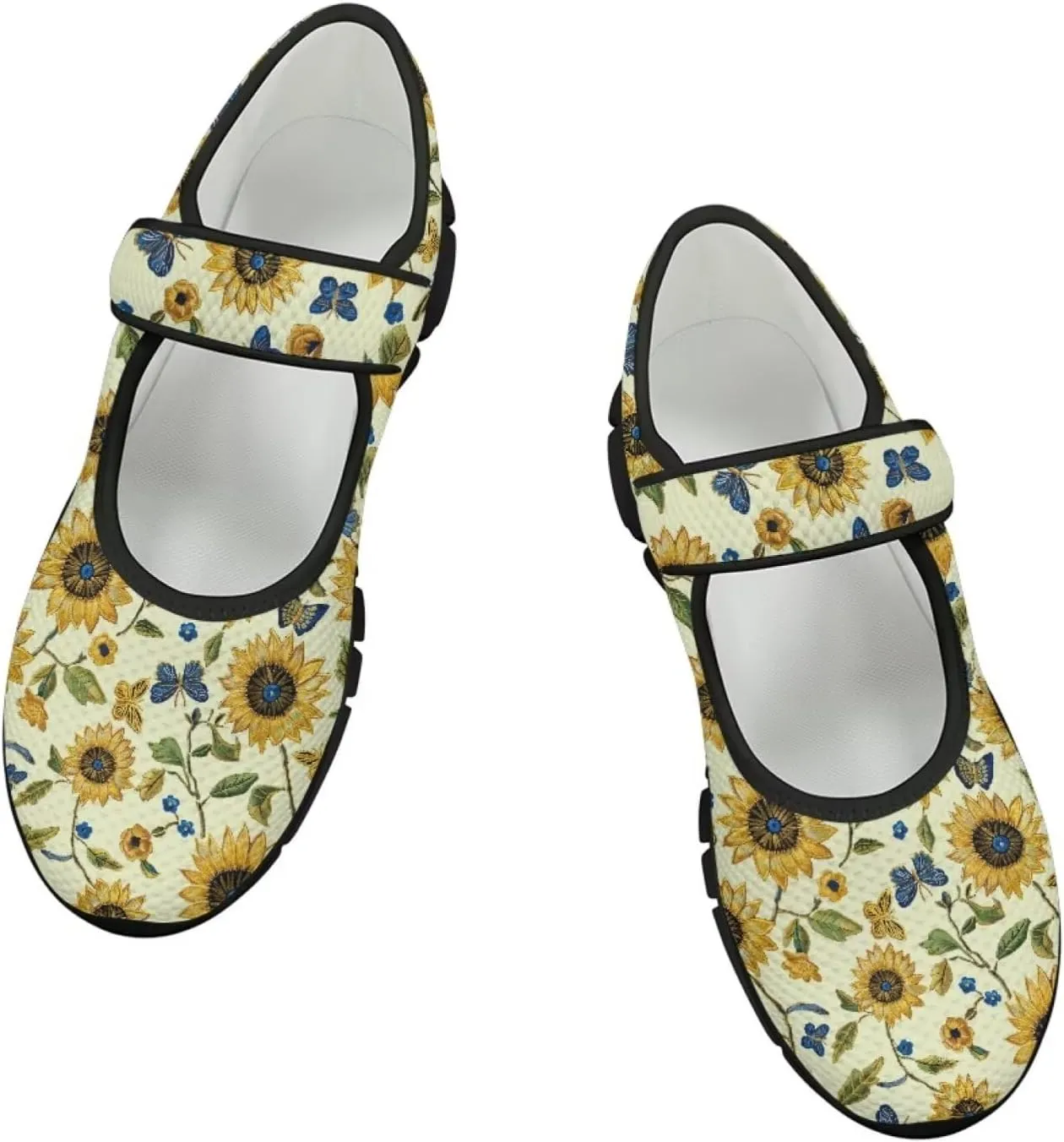 chaqlin Sunflower Mary Jane Ballet Flats Women Slip On Tennis Shoes with Single Buckle Lightweight Casual Walking Work Shoe Travel Comfy Sneaker