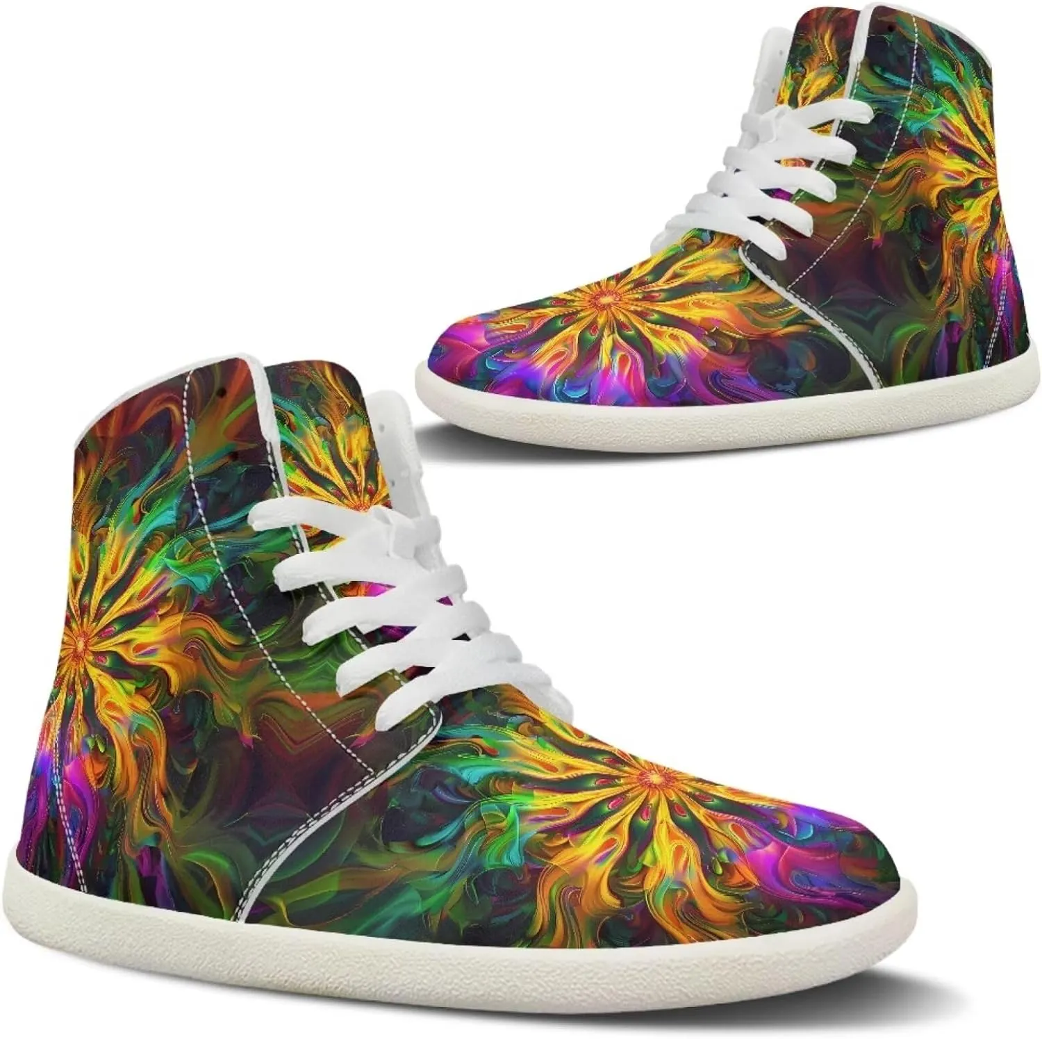 chaqlin Women/Men White High Top Shoes Leather Classic Laces Fashion Sneaker Anti Slip Wide Soft Toe Causal Walking Tennis Shoes