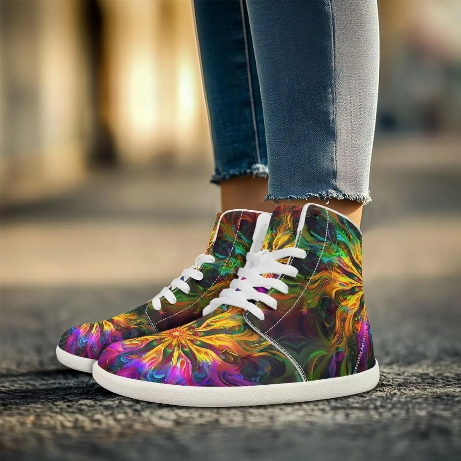 chaqlin Women/Men White High Top Shoes Leather Classic Laces Fashion Sneaker Anti Slip Wide Soft Toe Causal Walking Tennis Shoes