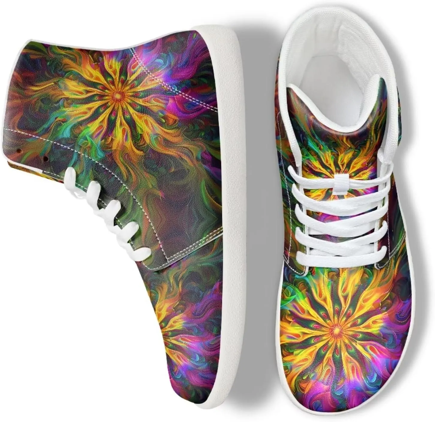 chaqlin Women/Men White High Top Shoes Leather Classic Laces Fashion Sneaker Anti Slip Wide Soft Toe Causal Walking Tennis Shoes