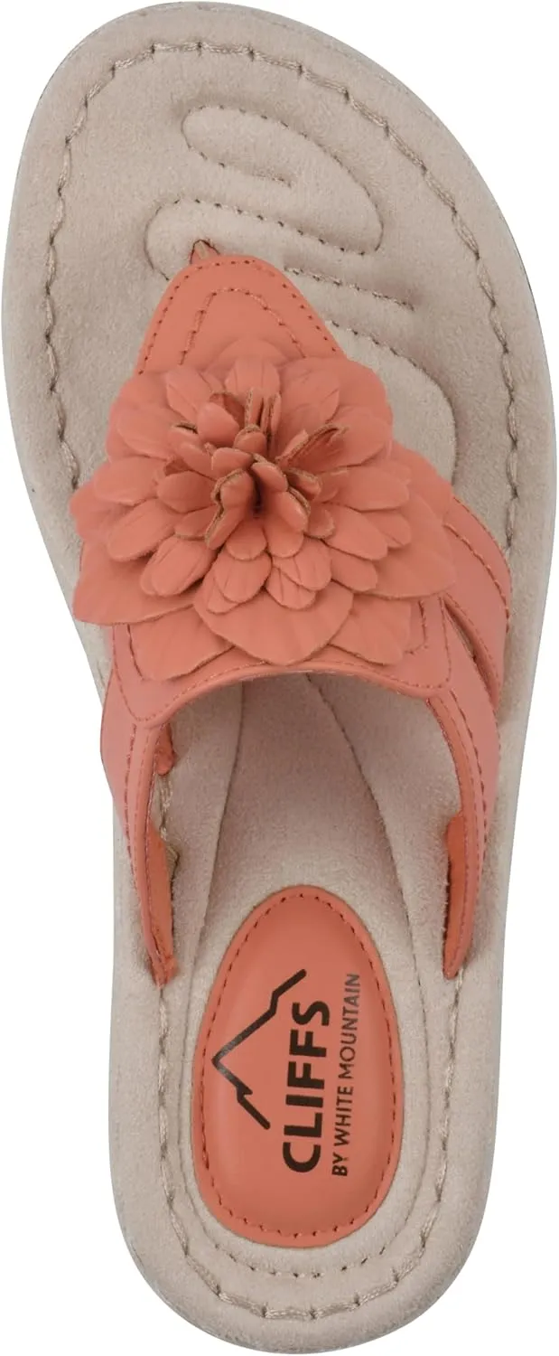 CLIFFS BY WHITE MOUNTAIN Women's Cassia Mini Wedge Flower Flip Flop Sandal