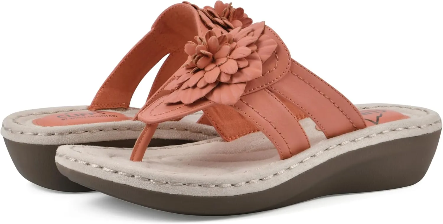 CLIFFS BY WHITE MOUNTAIN Women's Cassia Mini Wedge Flower Flip Flop Sandal