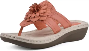 CLIFFS BY WHITE MOUNTAIN Women's Cassia Mini Wedge Flower Flip Flop Sandal