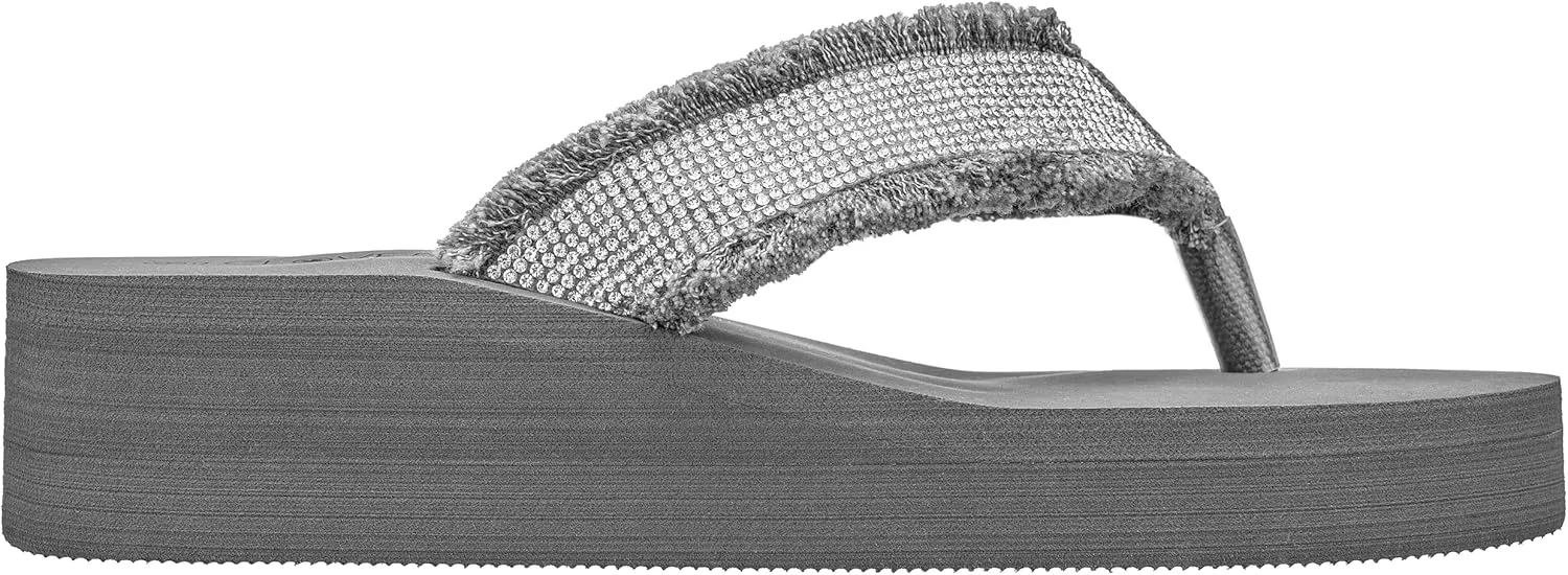 CLOVERLAY Women's Platform Flip Flops Rhinestone Glitter Sandals High Wedge Sandal