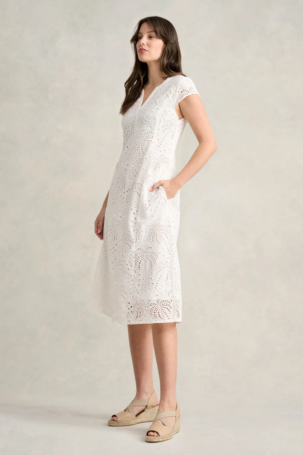 Cotton Broderie Dress - White