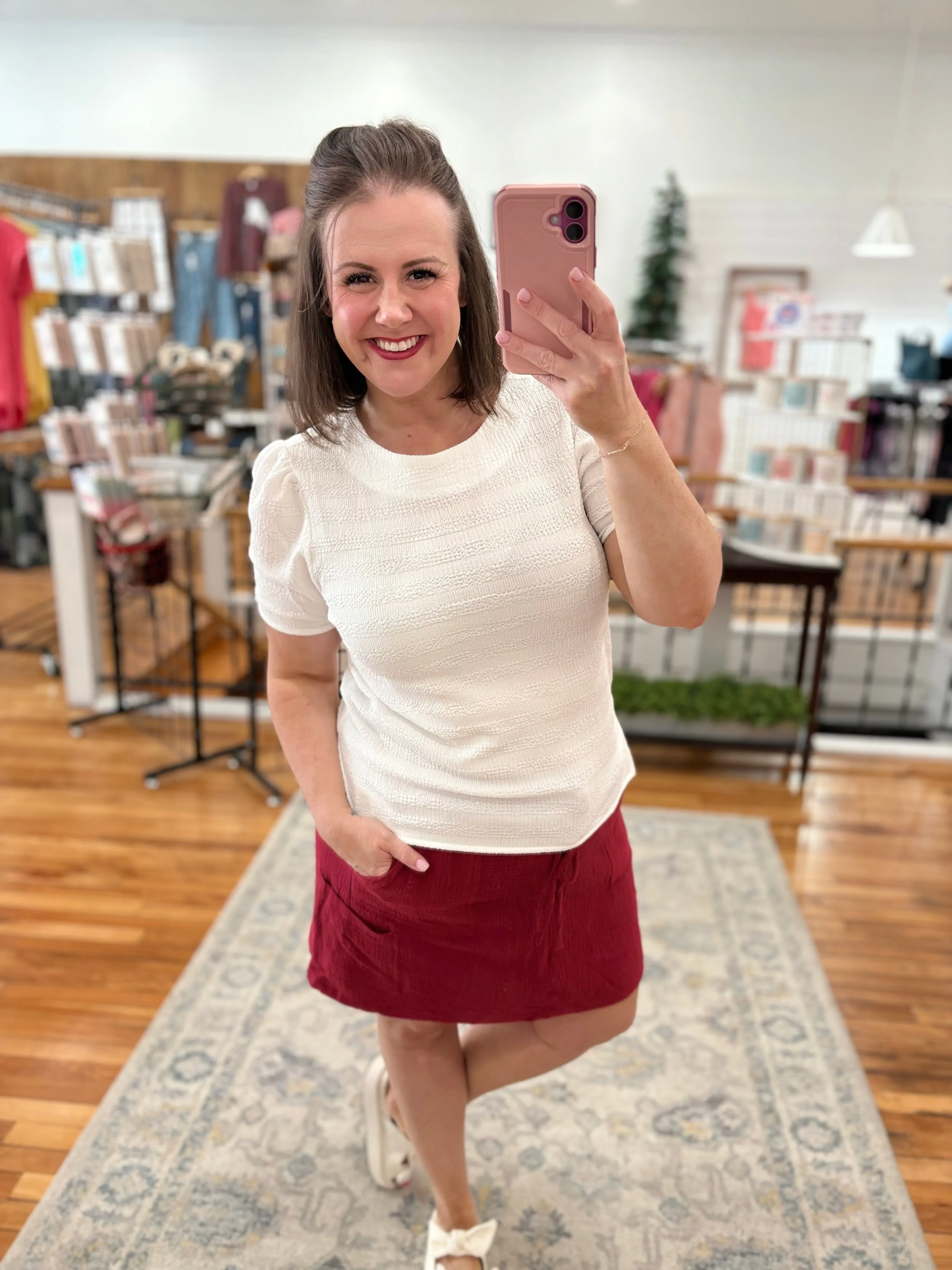 Cotton Gauze Cargo Skort- Garnet