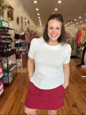 Cotton Gauze Cargo Skort- Garnet