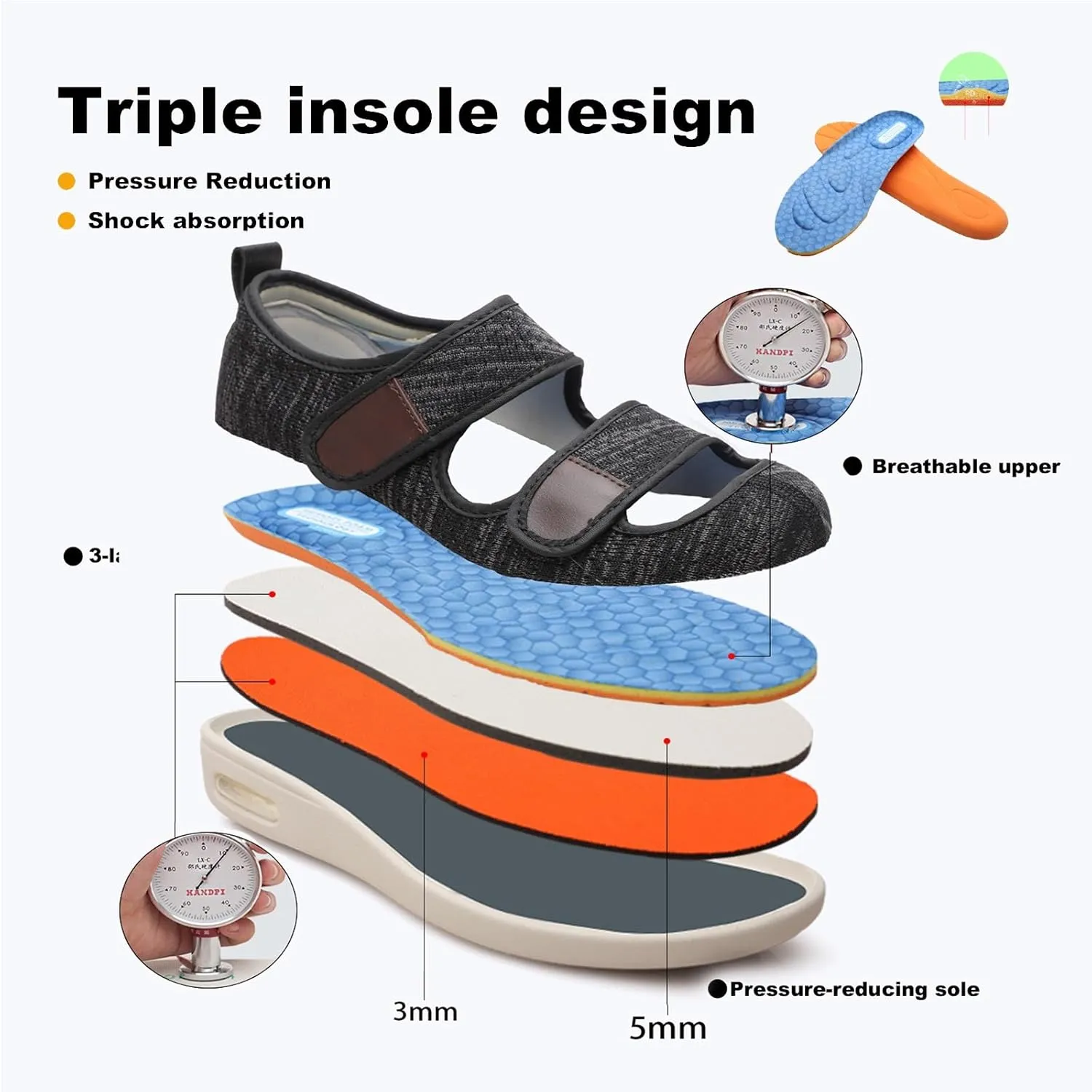 Diabetic Shoes,Summer Breathable Wide Last Elderly Walking Shoes