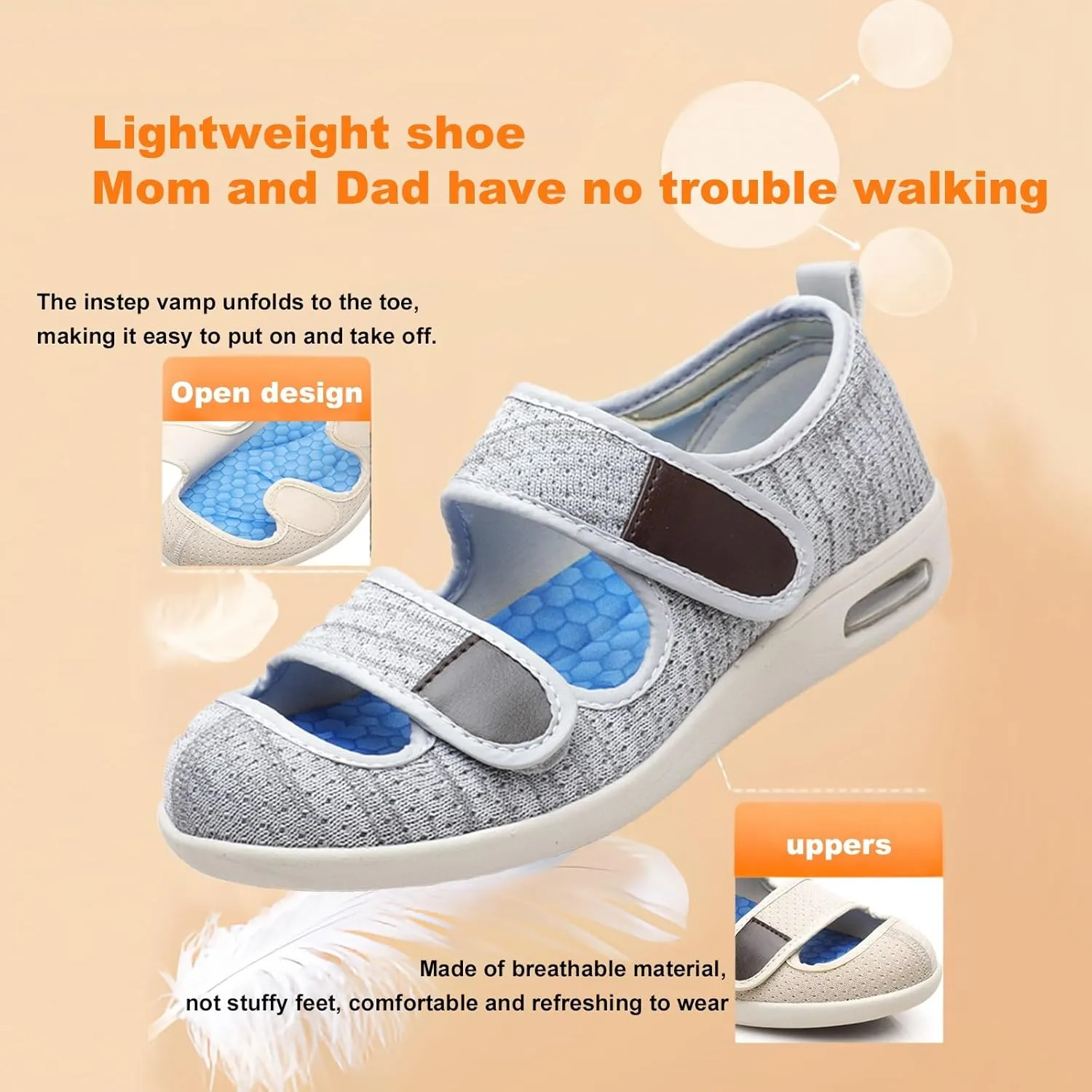 Diabetic Shoes,Summer Breathable Wide Last Elderly Walking Shoes