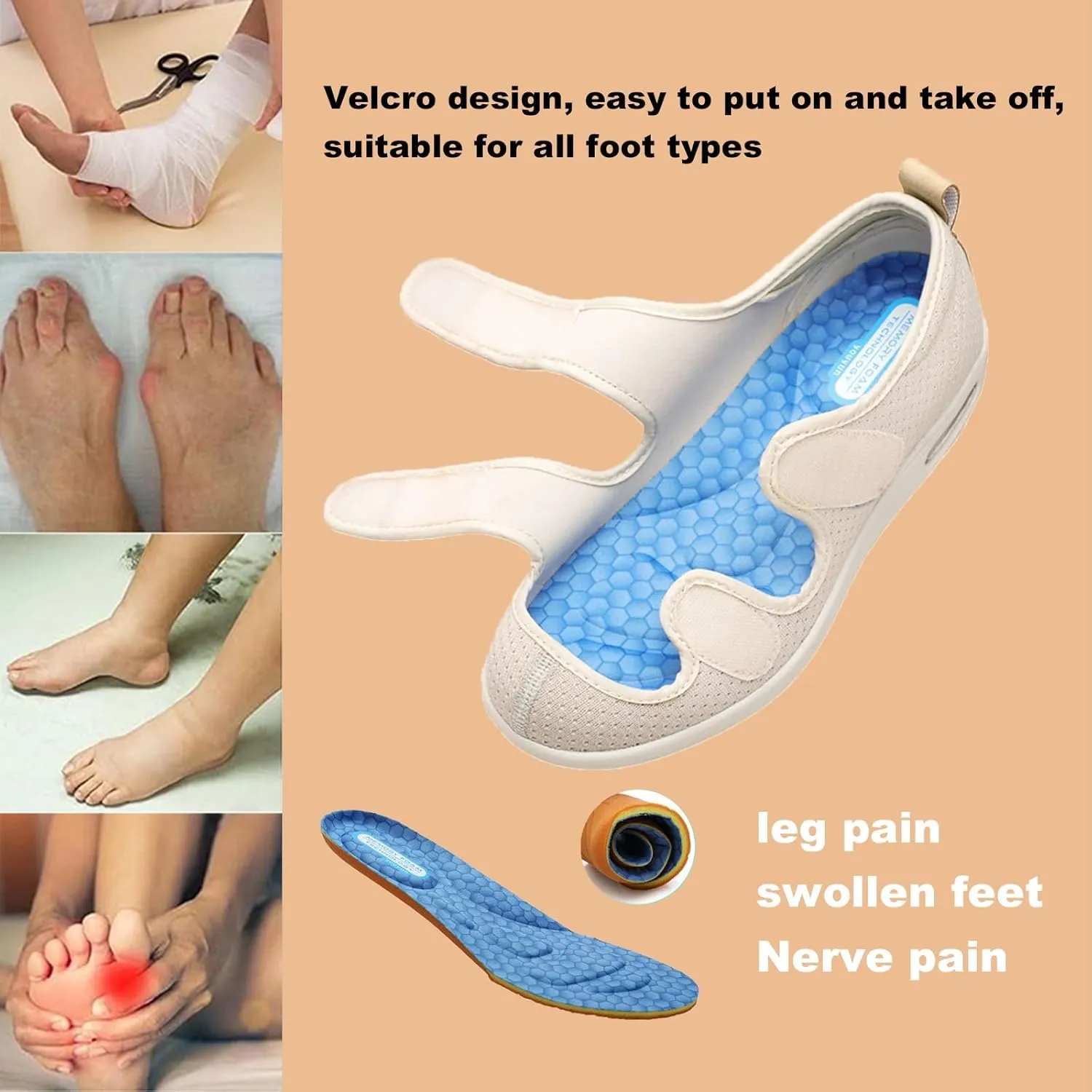 Diabetic Shoes,Summer Breathable Wide Last Elderly Walking Shoes