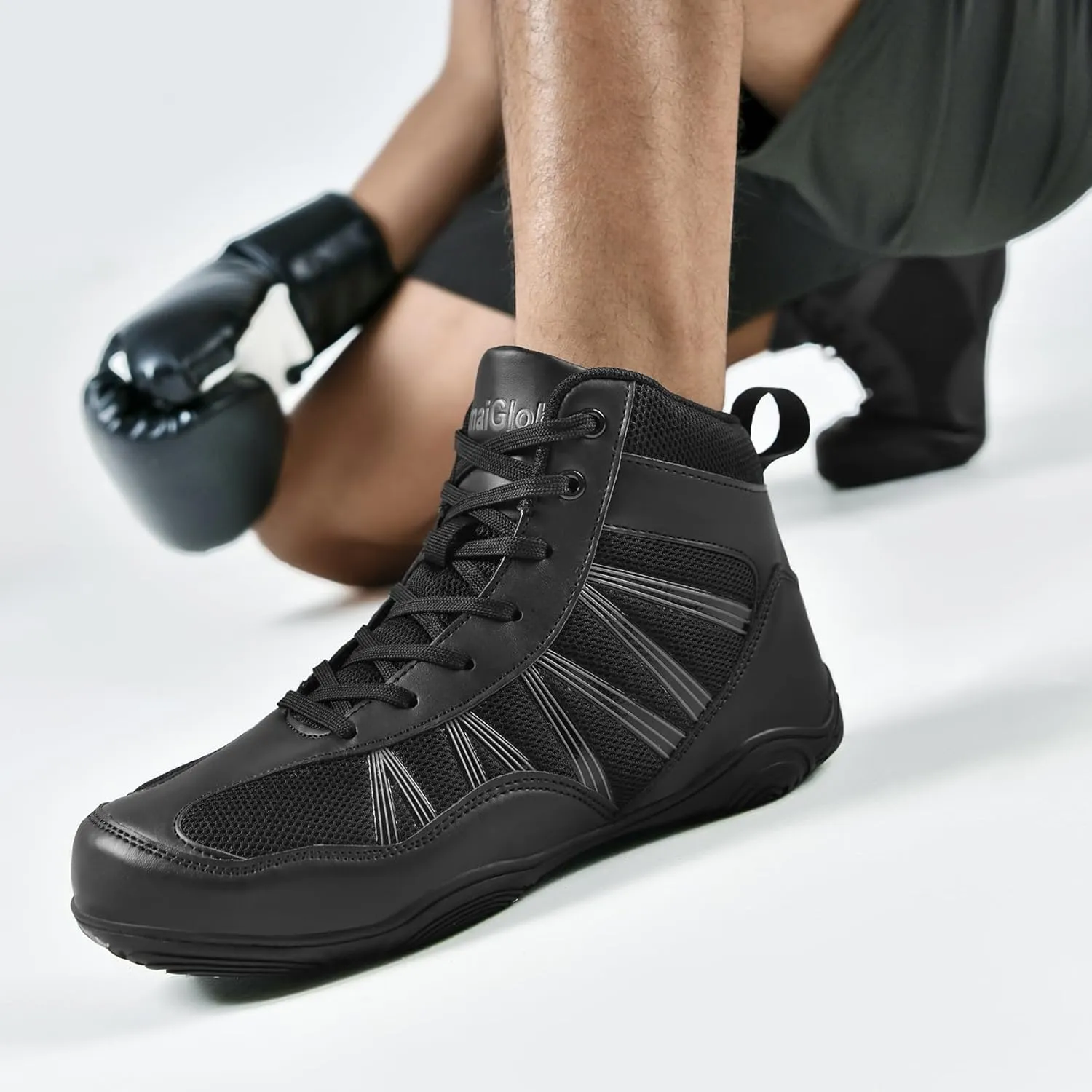 DimaiGlobal Men's Wrestling Shoe Boxing Shoes Zero Drop Sole High Top Fighting Shoes Fitness Sneaker Taekwondo Karate Martial Arts Weightlifting Training Shoes