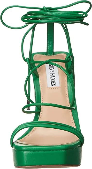 Discounted delivery Open Heel Sandals Customer-oriented Manzie Green Heeled Steve Squared Up Block Toe Lace Madden