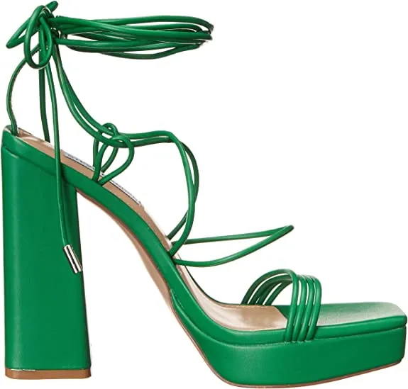 Discounted delivery Open Heel Sandals Customer-oriented Manzie Green Heeled Steve Squared Up Block Toe Lace Madden