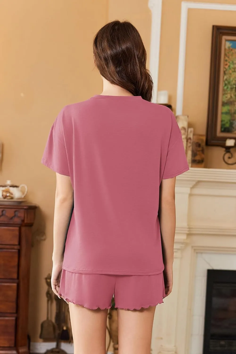 Ekouaer Womens Pajama Sets 2 Piece Pjs Short Sleeve Lounge Set Soft Comfy Sleepwear Loungewear S-XXL