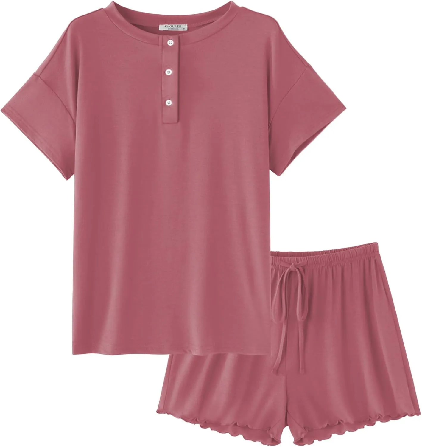 Ekouaer Womens Pajama Sets 2 Piece Pjs Short Sleeve Lounge Set Soft Comfy Sleepwear Loungewear S-XXL