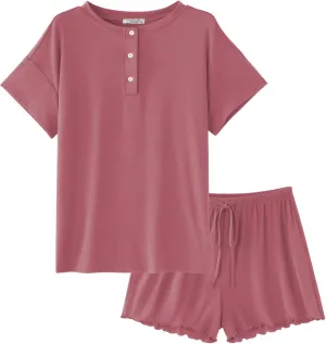 Ekouaer Womens Pajama Sets 2 Piece Pjs Short Sleeve Lounge Set Soft Comfy Sleepwear Loungewear S-XXL